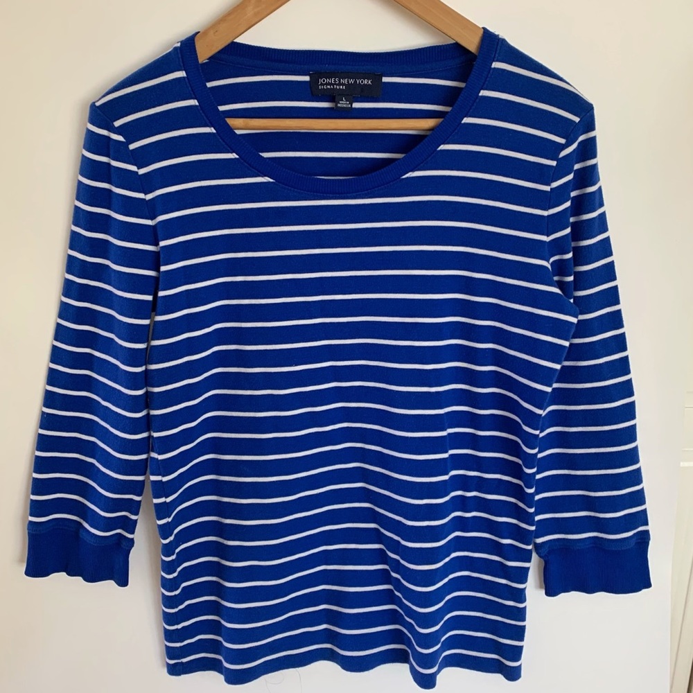 Jones New York Striped crew neck pullover